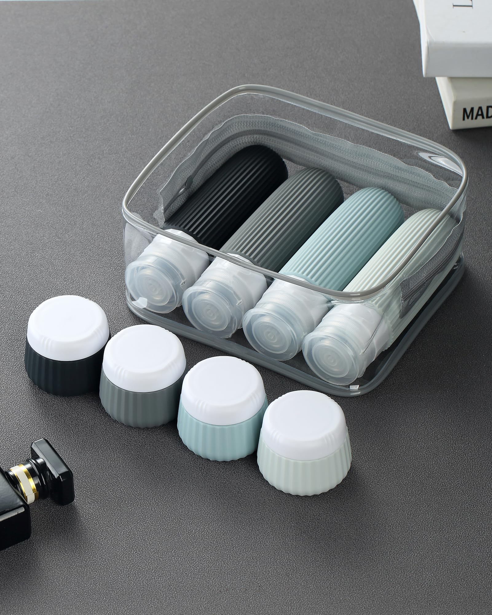 Gemice Travel Bottles - 8pcs TSA Approved Silicone Squeezable Toiletries Containers, 90ml, Clear Bag, Leak Proof
