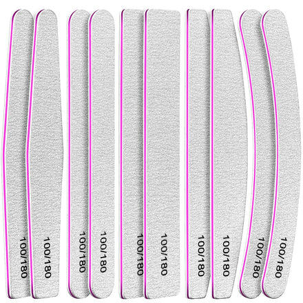 FANDAMEI 10 Pcs in 5 Shapes Professional Nail Files 100/180 Grit Double Sided Polishing Sanding for Manicure, Home and Salon
