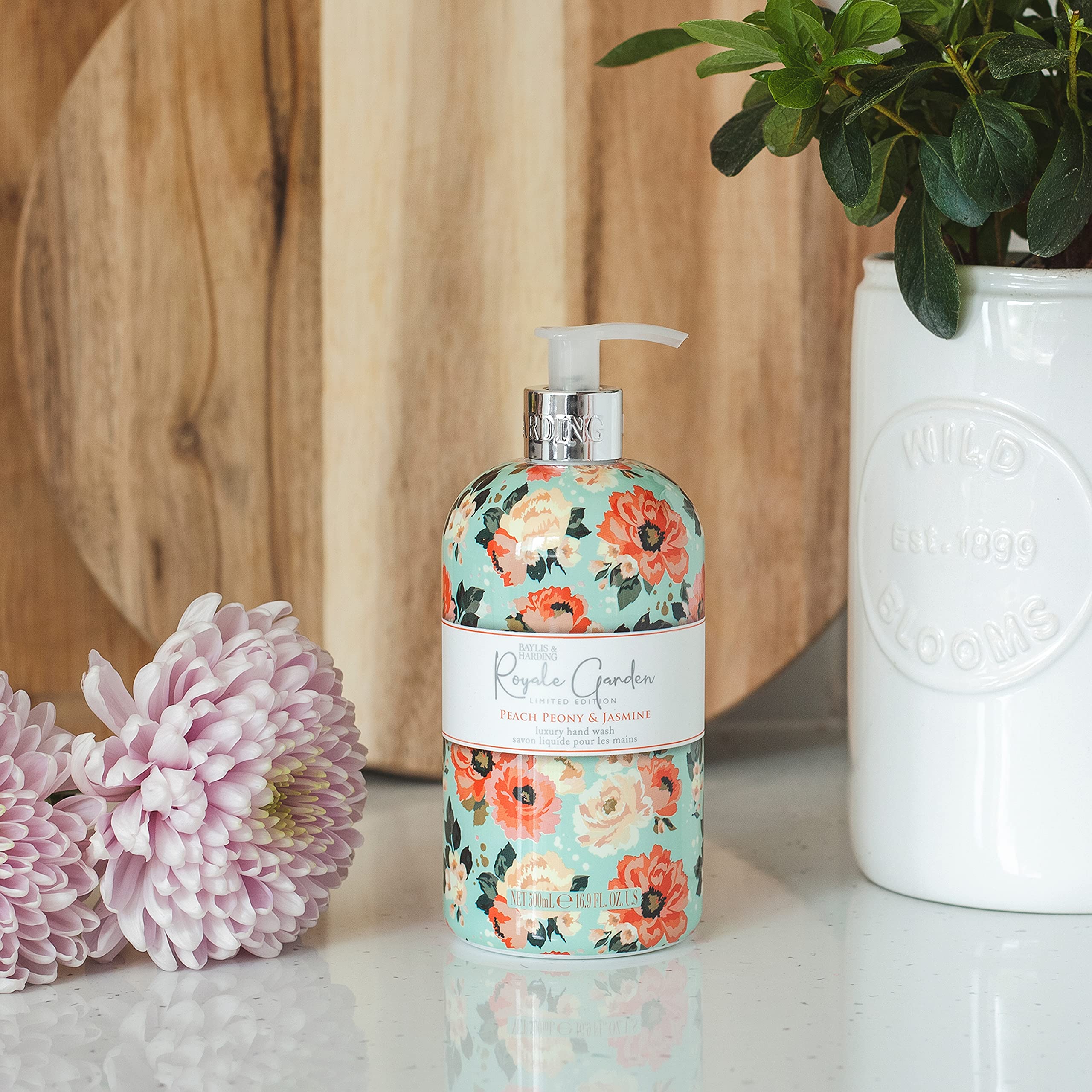 Baylis & Harding Liquid Hand Soap Wash with Dispenser, Royale Garden, Peach Peony & Jasmine, 16.9oz/500ml (6-Pack)