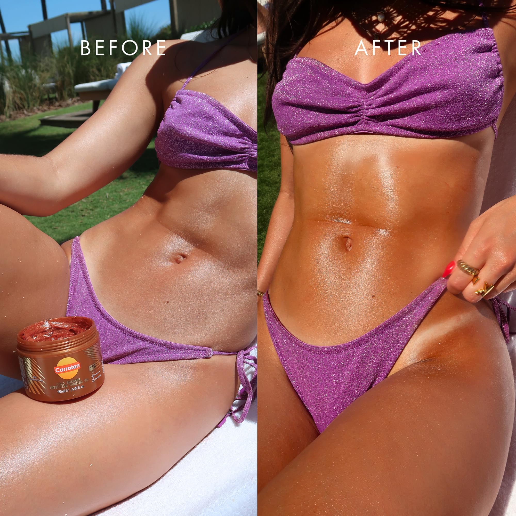 Carroten Gold Shimmer Intensive Tanning Gel | Browning & Bronzing Tan Accelerator | Water-Resistant with Carrot and Coconut Oil | Vitamin A & E For Moisture and Hydration | Made in Greece | 5 Fl Oz