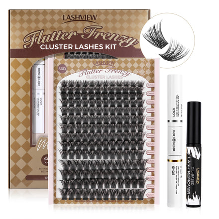 LASHVIEW 56D DIY Eyelash Extension Kit, Cluster Eyelash Extensions with Lash Bond and Seal, Cluster Lash Glue Remover, Lash Applicator for DIY Eyelashes Extensions