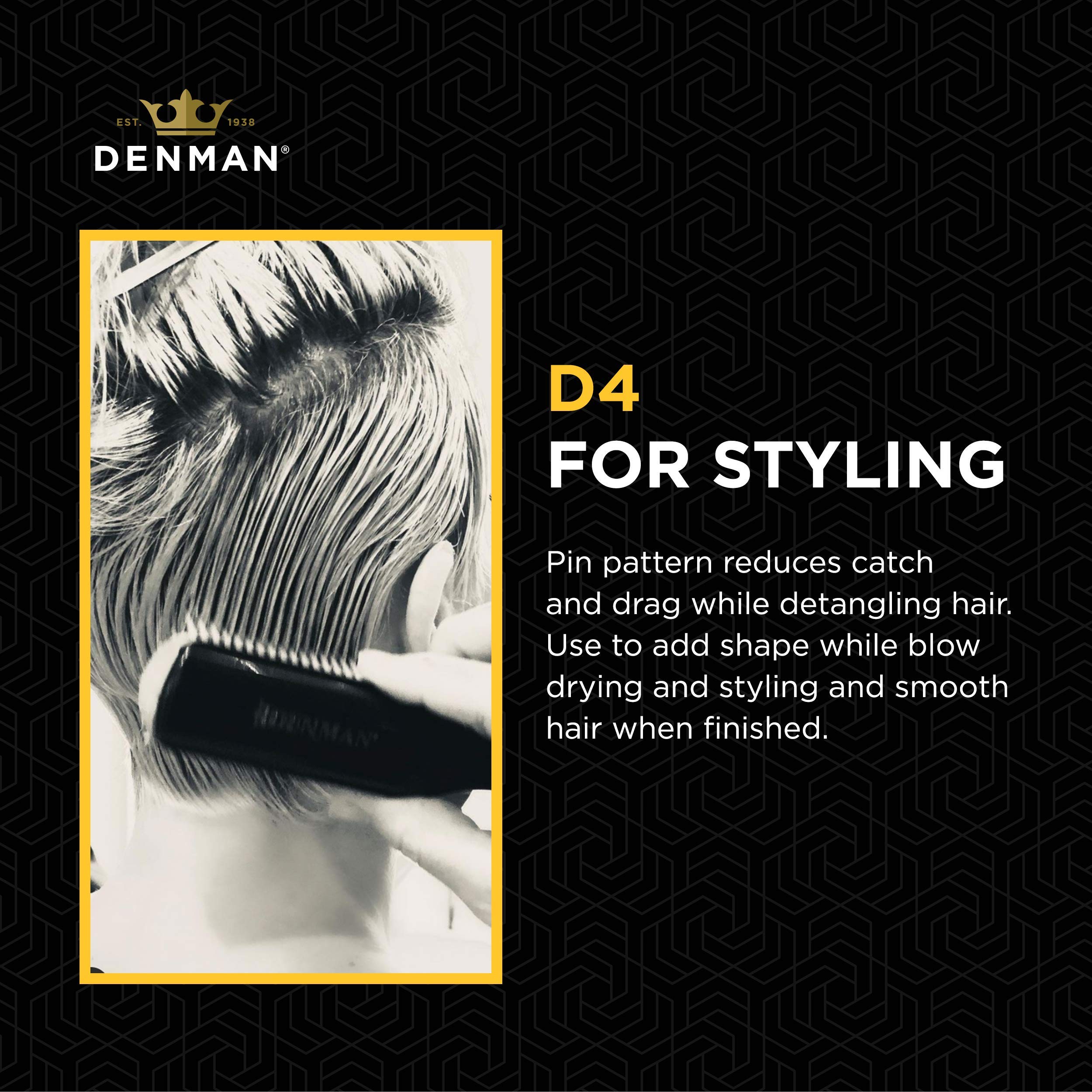 Denman Curly Hair Brush D4 (Cherry Blossom) 9 Row Styling Brush for Styling, Smoothing Longer Hair and Defining Curls - For Women and Men