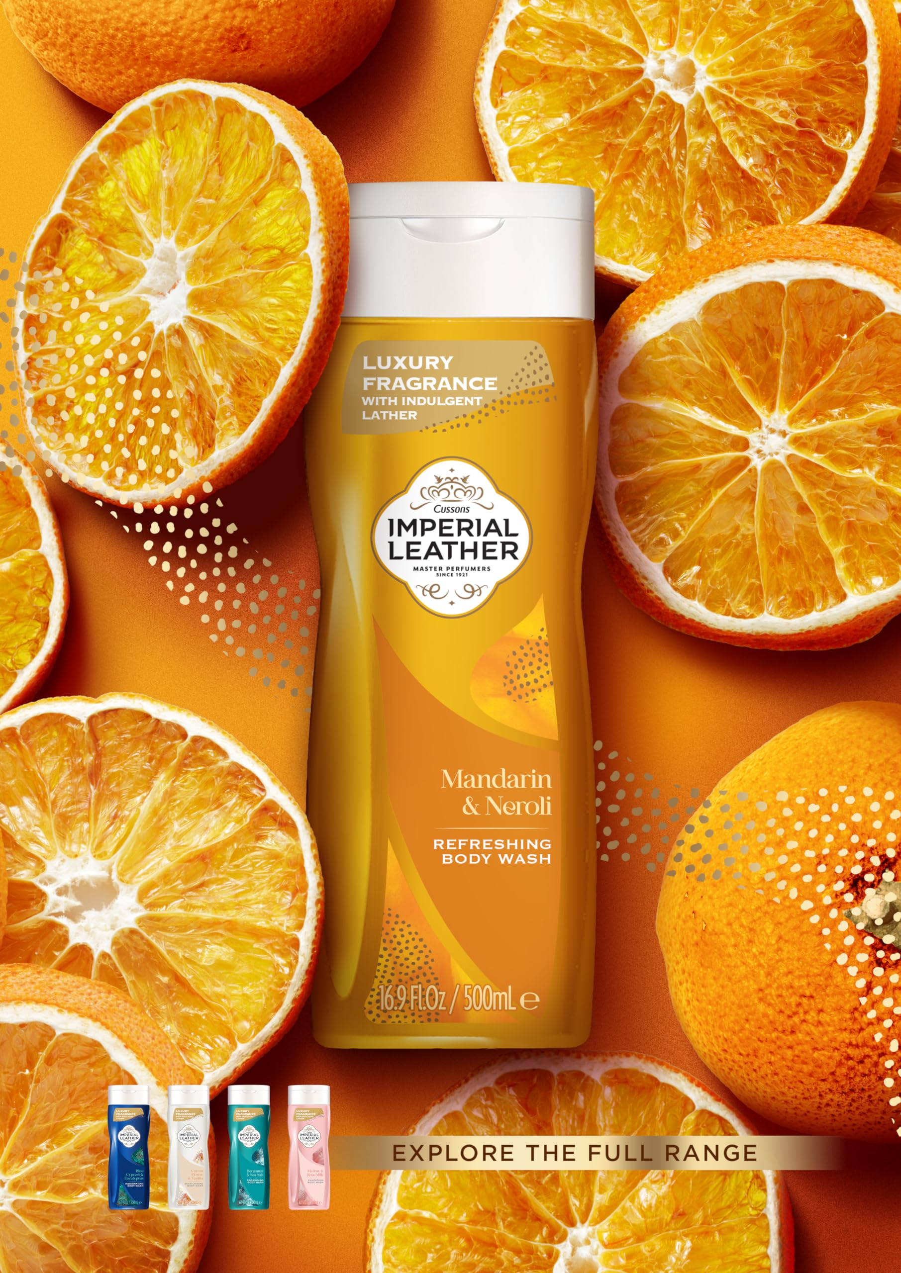 Imperial Leather Mandarin & Neroli Refreshing Body Wash Shower Gel, Signature Oil Blend, Creamy Lather, Gentle Skin Care, Bulk Buy, Pack of 6x500ml