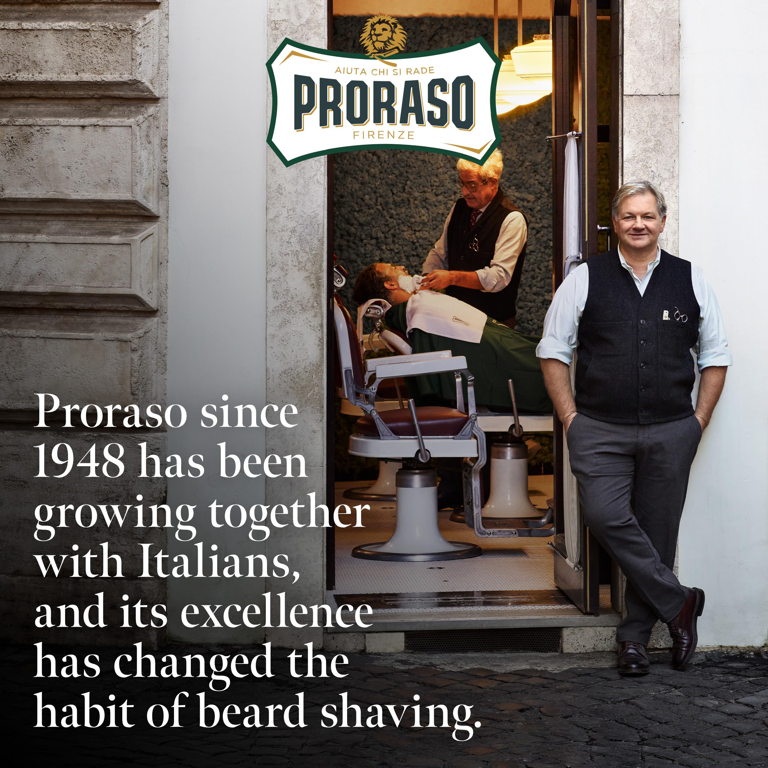 Proraso Shaving Soap in a Bowl, 150ml, Sensitive Skin Shaving Soap with Green Tea and Oat, Made in Italy, White