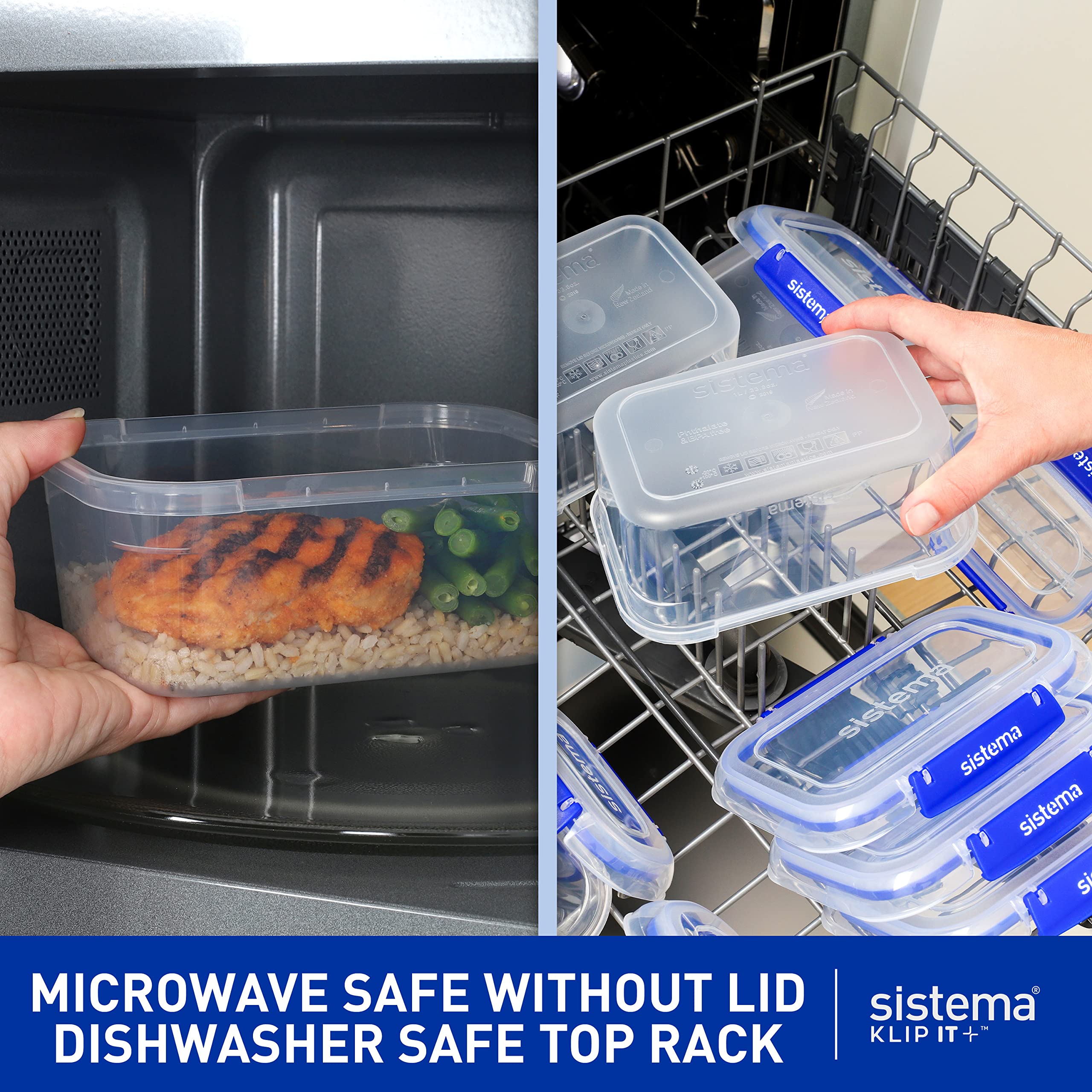 Sistema KLIP IT PLUS Food Storage Containers | 3.35 L | Leak-Proof, Stackable & Airtight Fridge/Freezer Containers with Lids | BPA-Free Plastic | Blue Clips | 3 Count