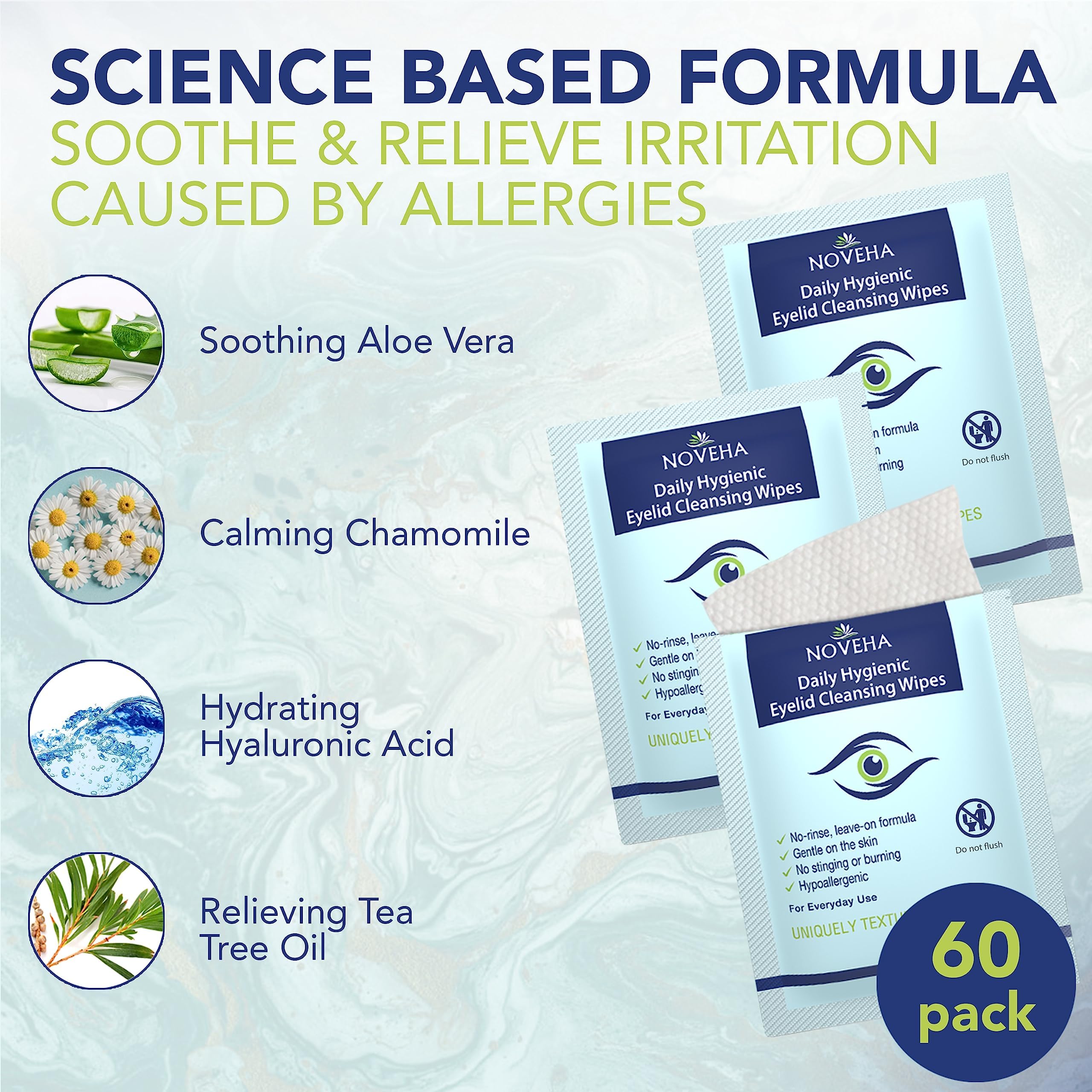 Daily Hygienic Eyelid & Lash Wipes | For Blepharitis & Itchy Eyes, Box Of 60 Individually Wrapped Eyelash Wipes, Natural Makeup Remover & Daily Cleanser