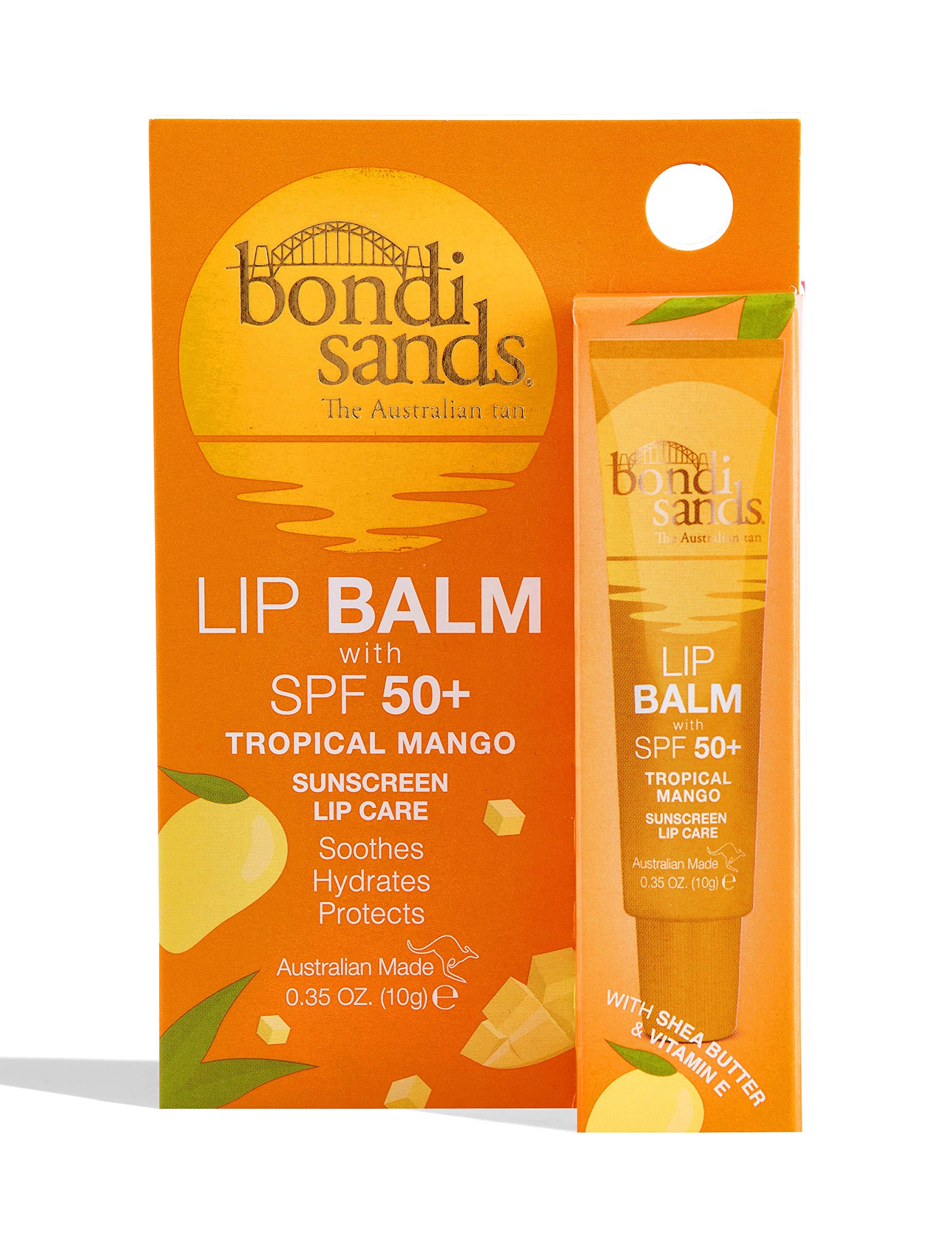 Bondi Sands Tropical Mango Lip Balm with SPF 50+ | Nourishing Formula Locks in Moisture + Provides UVA+UVB Protection, Enriched with Shea Butter, Jojoba Oil, & Vitamin E, Vegan + Cruelty Free | 10g