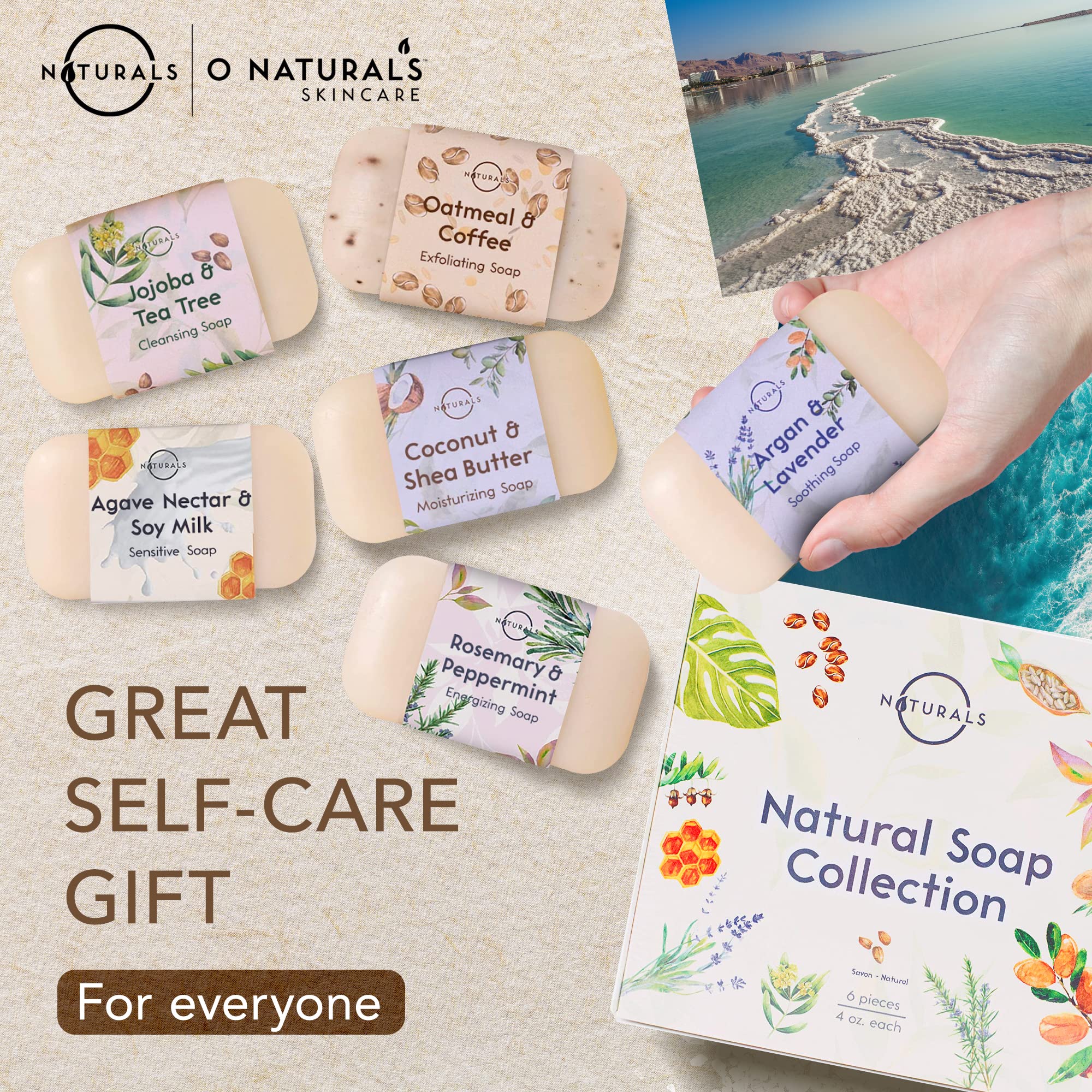 O Naturals Moisturizing Soap Bars - Natural Soap Bar, Organic Soap - Body Soap Bars, Face Soap & Hand Soap - Shower Soap, Body Wash Bar - Stocking Stuffers for Adults (6 pieces, Natural Soap)