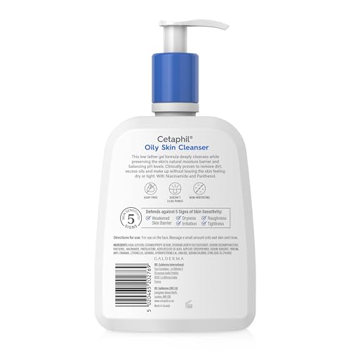 Cetaphil Oily Skin Cleanser, 473ml, Face Wash, For Combination to Oily Sensitive Skin, With Niacinamide
