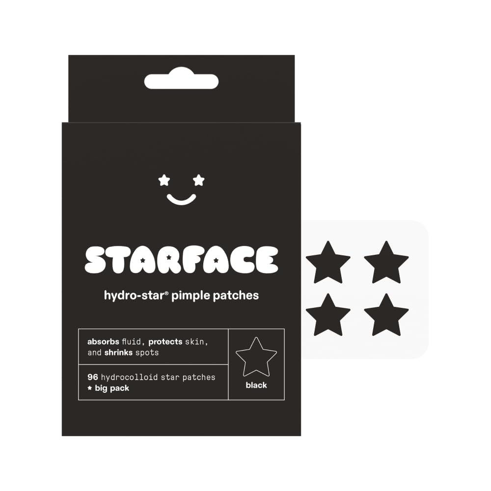 Starface World Black Star Big Pack, Hydrocolloid Pimple Patches, Absorb Fluid and Reduce Redness, Cute Star Shape, Cruelty-Free Skincare (96 Count)