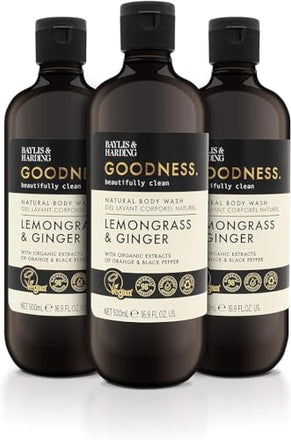 Baylis & Harding Liquid Body Wash Soap, Goodness, Lemongrass & Ginger, 16.9oz/500ml (3-Pack)