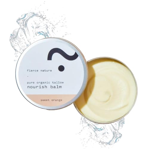 Fierce Nature Pure Nourish Tallow Balm | Organic, Vitamin-Rich Nourishing Body & Face Moisturizer | Natural, Essential Oil Free Skincare | (100g, Sweet Orange)
