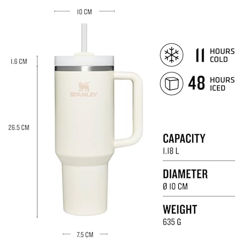 STANLEY Quencher H2.0 FlowState Tumbler 1.2L - Cold for 11 Hours - Iced for 48 Hours - Cup with Straw, Handle and Lid - Dishwasher Safe - Travel Mug for Cold or Hot Drinks - Cream Tonal