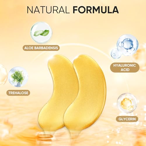20Pcs/10Pairs Under Eye Patches Gold for Dark Circles, Puffy Eyes, and Wrinkles, 24K Gold Eye Mask for Face, Eye Cream for Men and Women