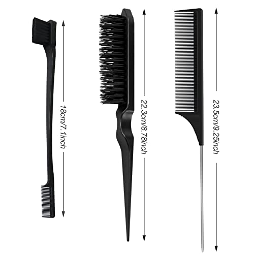 Sularpek 3 Pcs Slick Brush Set, Plastic Bristle Hair Brush Teasing Comb Edge Hair Brush Teasing Brush Set, Rat Tail Comb Double Sided Edge Brush, for Teasing Hair Slicking Brushing Combing Styling