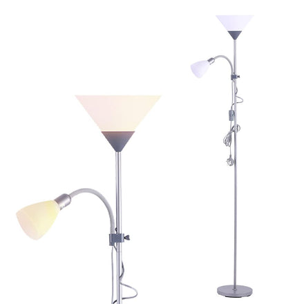 INMOZATA Mother and Children Floor Lamp Uplighter 2 Way Floor Light Reading Light with Double Button Control for Living Room Bedroom (White & Sliver)