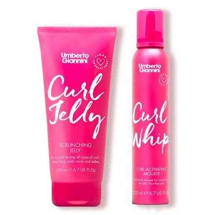 Umberto Giannini Curl Styling Duo - Curl Jelly Scrunching Jelly & Curl Activating Mousse for Curly or Wavy Hair - Ultimate Hold & Definition
