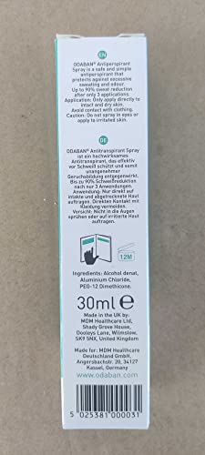Odaban Antiperspirant Spray, Clinical Strength Aluminium Chloride Strong Antiperspirant Hyperhidrosis Treatment for Excessive Sweating, Fragrance-free