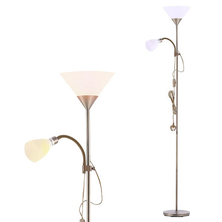 INMOZATA Mother and Children Floor Lamp Uplighter 2 Way Floor Light Reading Light with Double Button Control for Living Room Bedroom (White & Copper)