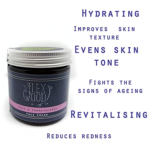 The Ilex Wood - Rose and Frankincense Face Cream - 100% Natural, Vegan, Moisturising, Anti Ageing, Wrinkle and Line Reducing Ingredients - 60ml (2.03 fl oz)