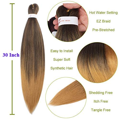 Leeven 8 Packs Pre Stretched Braiding Hair Extension Yaki Texture Hot Water Setting EZ Braids Kanekalon Hair for Coi Leray Braids Black Braiding Crochet Hair Extensions /30 Inch 1B#