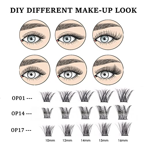 Cluster Lashes 72 Clusters Individual Lashes DIY Lash Extensions 10-16mm Length Reusable Soft Natural False Eyelashes Super Thin Band Wide Stem Eyelash Extensions for Makeup at Home