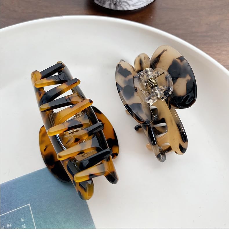FSMILING Medium Hair Claw Clips For Fine Hair,Nonslip Small Claw Hair Clips For Women Thin Thick Hair,Celluloid Tortoise Hair Clip Jaw Claw Clamp Clutcher,Black, tortoise, light tortoise