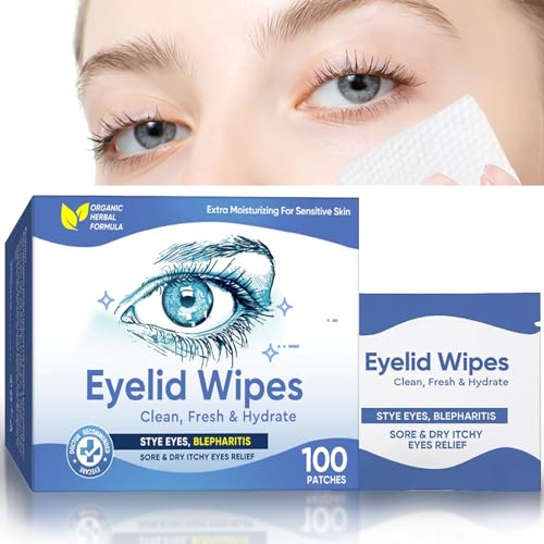 Eyelid Wipes, 100 PCS Stye Eye Treatment, for Blepharitis Treatment, Dry, Itchy Eyes and Eye Cleaning, Gentle and Soothing
