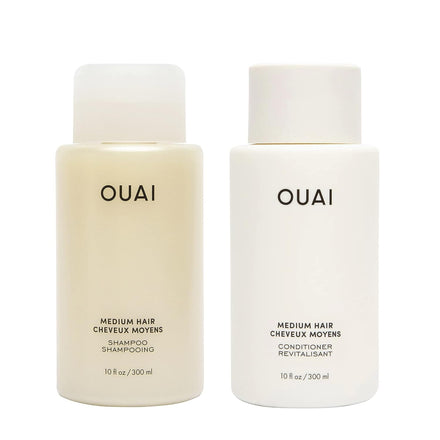 OUAI Medium Shampoo + Conditioner Set - Nourishes with Babassu and Coconut Oils, Strengthens with Keratin & Adds Shine with Kumquat Extract - Free of Parabens, Sulfates & Phthalates - 300 ml Each