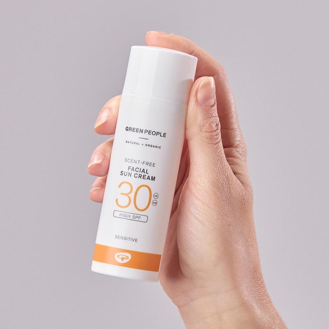 Green People Scent Free Facial Sun Cream SPF30 - Sunscreen For Sensitive Skin & Prickly Heat - Vegan & Cruelty Free, 50ml