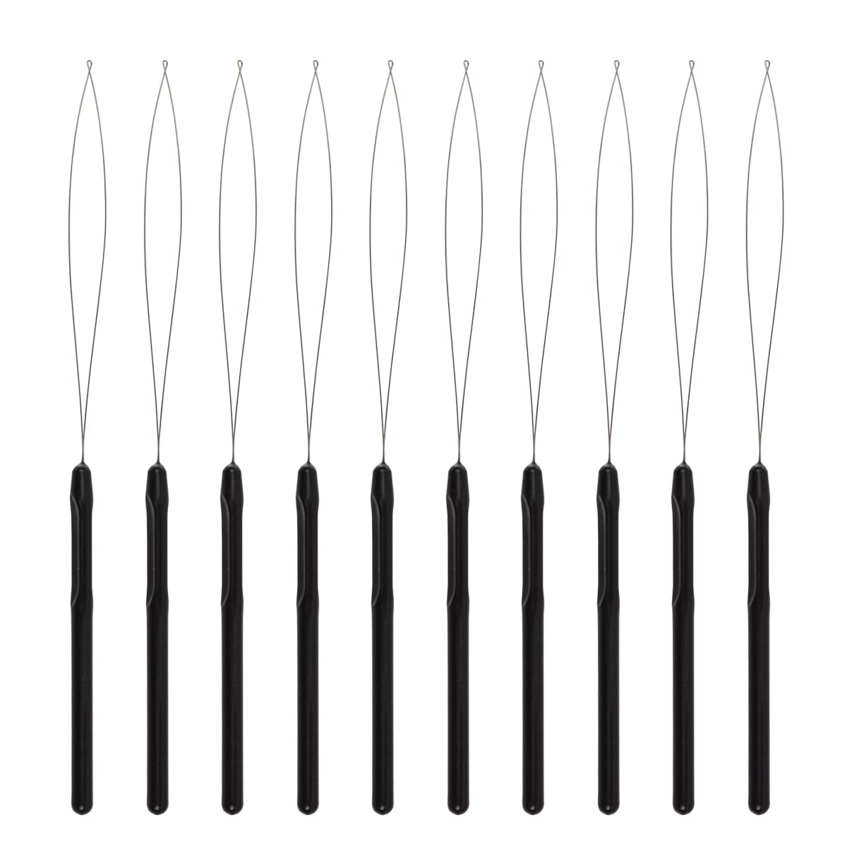 10 Pcs Hair Extension Loop Needle Threader Pulling Hook Tool and Bead Device Tool for Hair Extensions (Black)