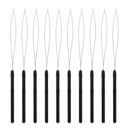 10 Pcs Hair Extension Loop Needle Threader Pulling Hook Tool and Bead Device Tool for Hair Extensions (Black)