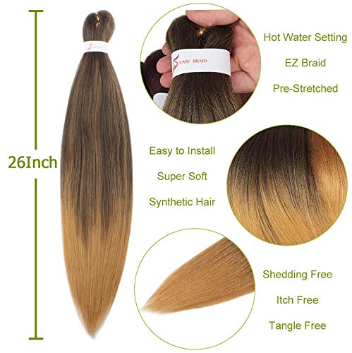 Leeven 8 Packs Pre Stretched Braiding Hair Extension 26'' Yaki Straight Texture Easy Braid Profession Braids for Making Jumbo Braid Hair Pre-stretched Synthetic Hair Extension /26 Inch 4#