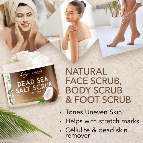O Naturals 510g Ultra Hydrating Coconut Dead Sea Salt Scrub - Skin Smoothing Body Scrub Exfoliator & Foot Scrub, Body Exfoliator & Exfoliating Face Scrub - Facial Scrub