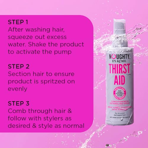 Noughty 97% Natural Thirst Aid Conditioning and Detangling Spray, Leave In Hair Detangler Treatment for Dry and Damaged Hair, with Sweet Almond Oil, Sulphate Free Vegan Haircare 200ml