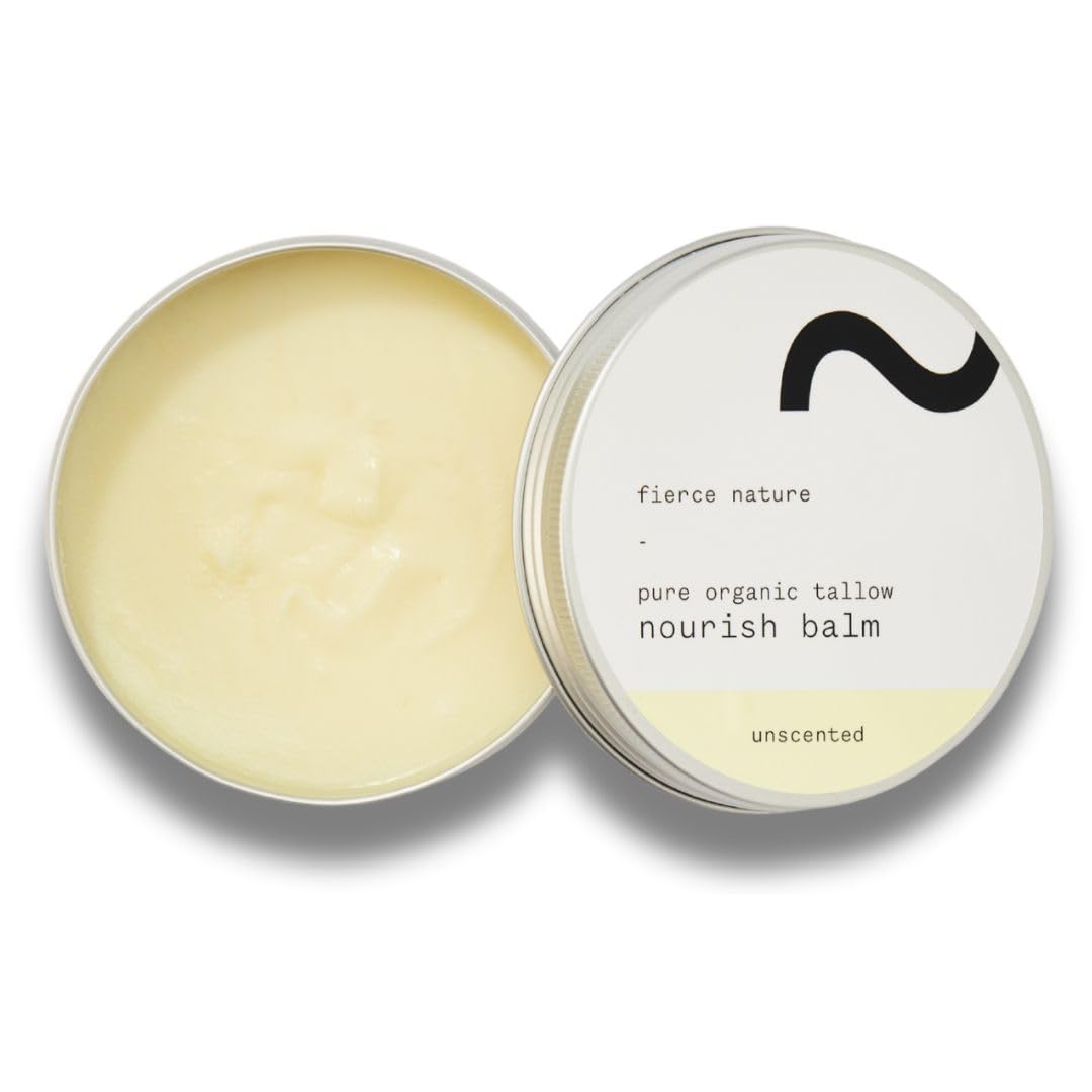 Fierce Nature Pure Nourish Tallow Balm | Organic, Vitamin-Rich Nourishing Body & Face Moisturizer | Natural, Essential Oil Free Skincare | Unscented 100g
