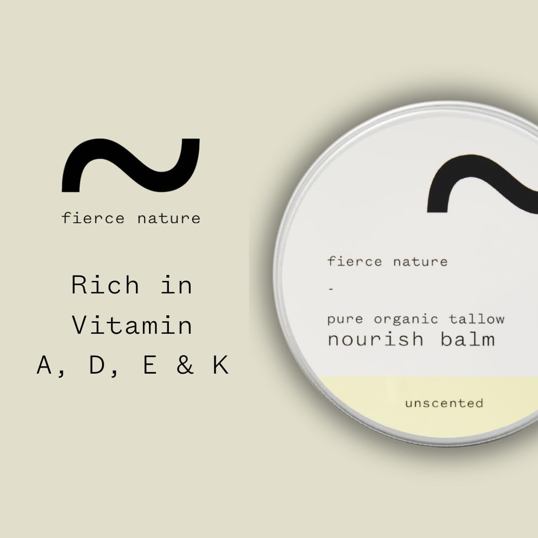 Fierce Nature Pure Nourish Tallow Balm | Organic, Vitamin-Rich Nourishing Body & Face Moisturizer | Natural, Essential Oil Free Skincare | Unscented 100g
