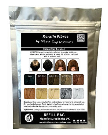 100% Natural Keratin Hair Fibre Refill For Hair Loss - Alopecia & Chemotherapy (100g, Black)