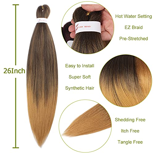 Leeven 26 Inch Pre Stretched Braiding Hair 8 Packs Yaki Braiding Hair Extensions for Box Braids Ombre Crochet Braids Hot Water Setting Pre Stretched Braiding Hair Extensions EZ Braids 1B/30/27#