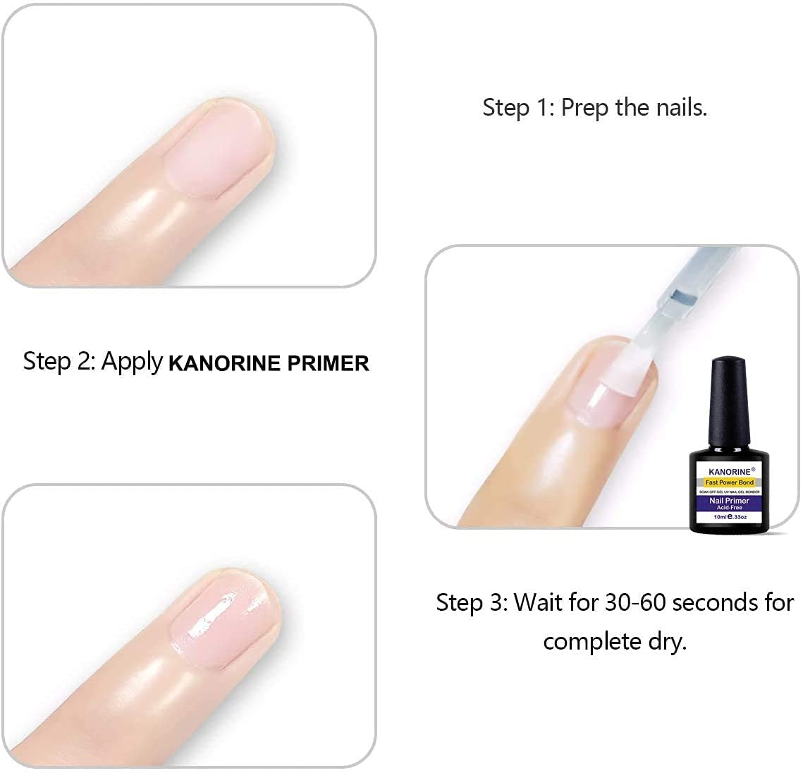 Kanorine® non-acid Gel Power Bond Natural Nail Primer/Acrylic Nails Primer, for all uv/led gel nail polish Bonder Nail Tech Essential Primer no-need-cure0.33oz/ 10mlx1