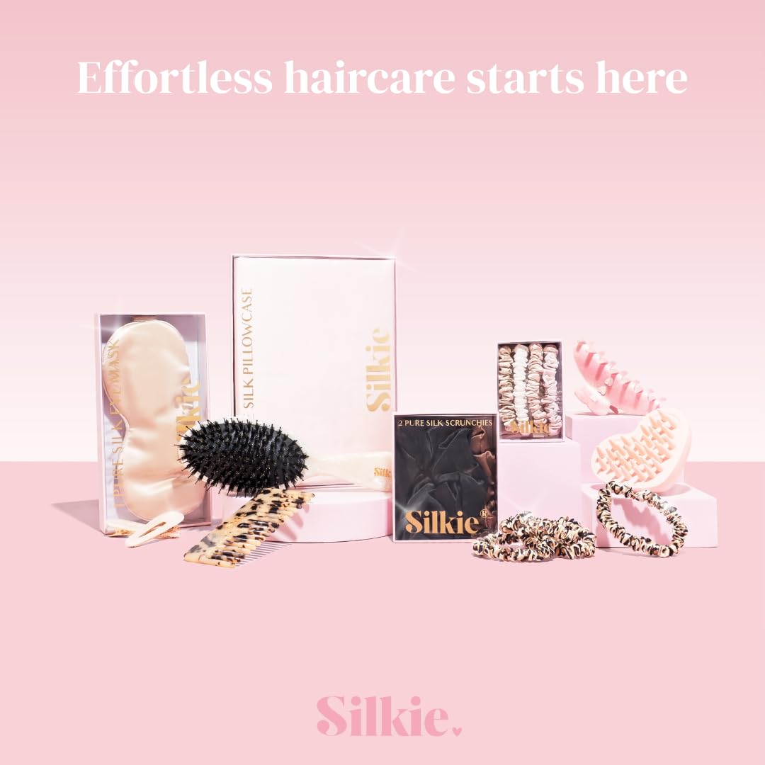 SILKIE x4 Set 100% Pure Mulberry Silk Champagne Skinny Scrunchies Travel Pouch Everyday Hair Ties Elastics Hair Care Ponytail Holder No Damage(Champagne)