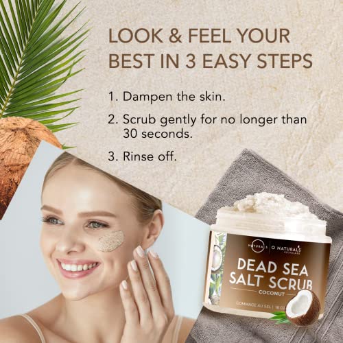 O Naturals 510g Ultra Hydrating Coconut Dead Sea Salt Scrub - Skin Smoothing Body Scrub Exfoliator & Foot Scrub, Body Exfoliator & Exfoliating Face Scrub - Facial Scrub
