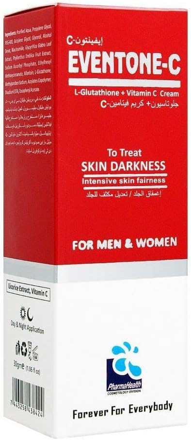 Pharmahealth Eventone-C L-Glutathione & Vitamin C Face Cream – Hydrating & Brightening Moisturizer for Uneven Skin Tone, Anti-Aging, Wrinkle Care – For Men & Women