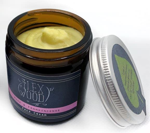 The Ilex Wood - Rose and Frankincense Face Cream - 100% Natural, Vegan, Moisturising, Anti Ageing, Wrinkle and Line Reducing Ingredients - 60ml (2.03 fl oz)