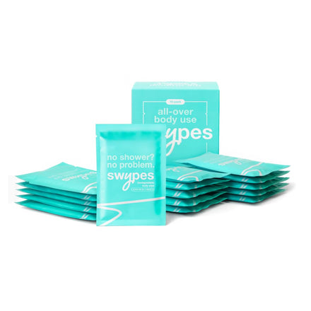 Swypes | 15 Large Individually Wrapped 100% Biodegradable Dual Sided No Rinse Body Wipes for Face & Body | Vitamin-E Infused | For Sports Gym Wipes Travel Camping Festival