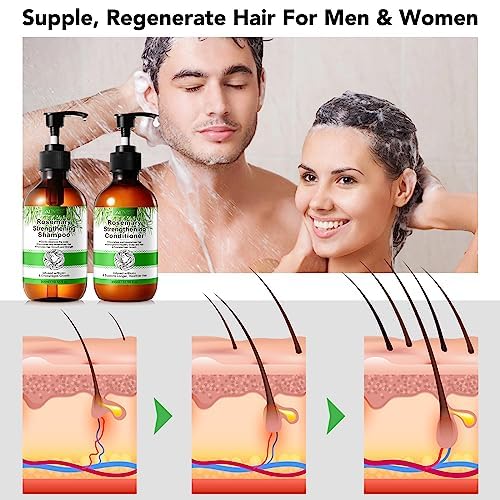 Rosemary Shampoo and Conditioner Set, Hair Growth Rosemary Shampoo and Conditioner Against Hair Loss, Nourishes Scalp, Biotin rosemary oil Hair Thickening Products for Women and Men, Sulfate Free