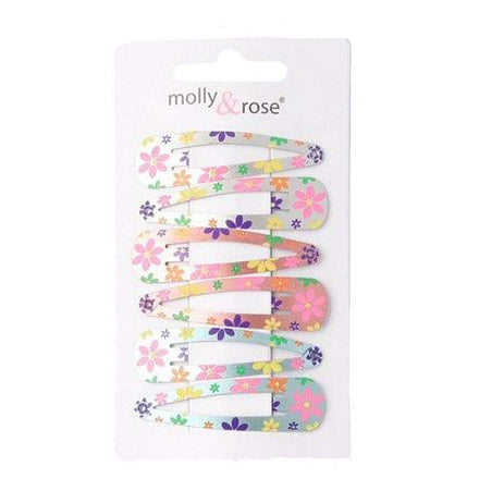 Set of 6 Daisy Flower Print Metal Hair Clips Snap Bendies Sleepies 5cm (2")