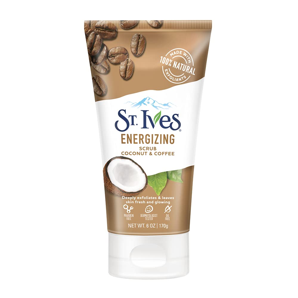 St. Ives Rise and Energize Face Scrub Deep Exfoliating (170g) Scrub Coconut and Coffee Dermatologist-Tested, 100% Natural Exfoliants Face Wash 6oz 1 Count