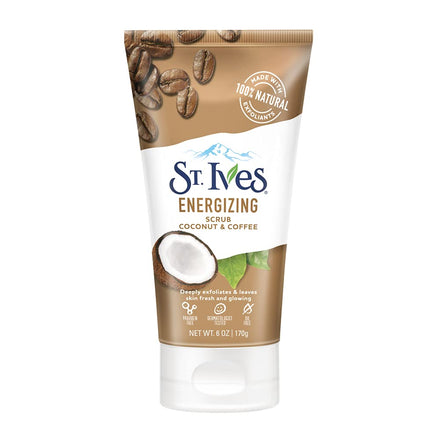 St. Ives Rise and Energize Face Scrub Deep Exfoliating (170g) Scrub Coconut and Coffee Dermatologist-Tested, 100% Natural Exfoliants Face Wash 6oz 1 Count