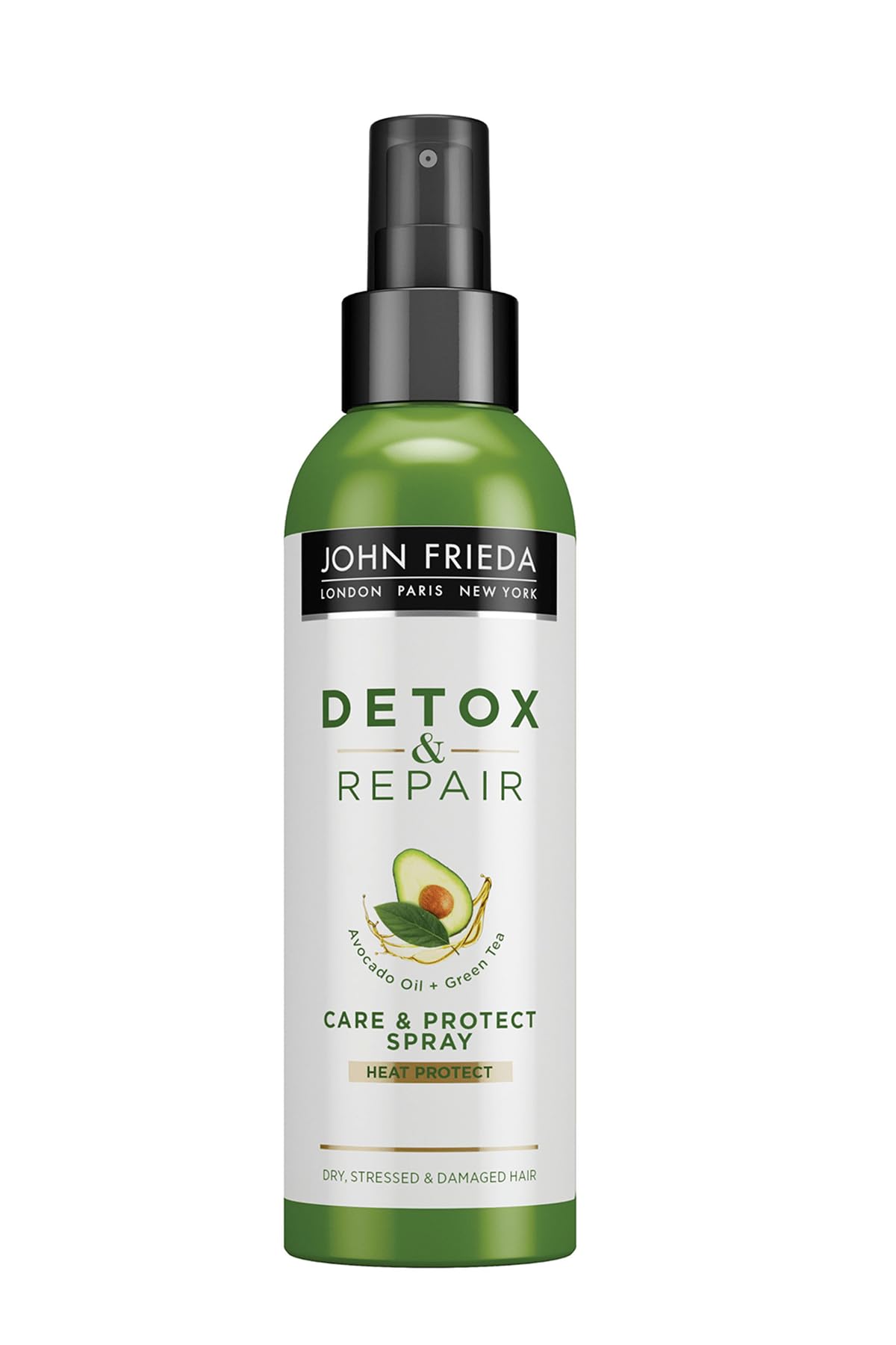 John Frieda Detox & Repair Care & Protect Heat Protection Spray 200ml for Dry, Stressed & Damaged Hair with Cannabis Sativa Seed Oil & Avocado